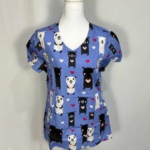 Zoe + Chloe Scrub Top Women’s Small Navy Label Bear V Neck